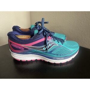 Saucony Guide 10 Running Shoes Womens Sz 9.5 Teal Pink Walking Support Gym EUC